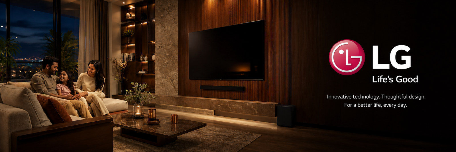 LG smart living room with a family enjoying a calm evening