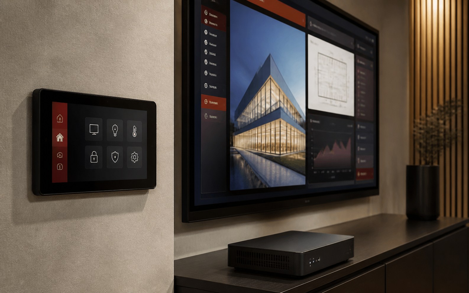 Interactive display interface supporting shared content and room control