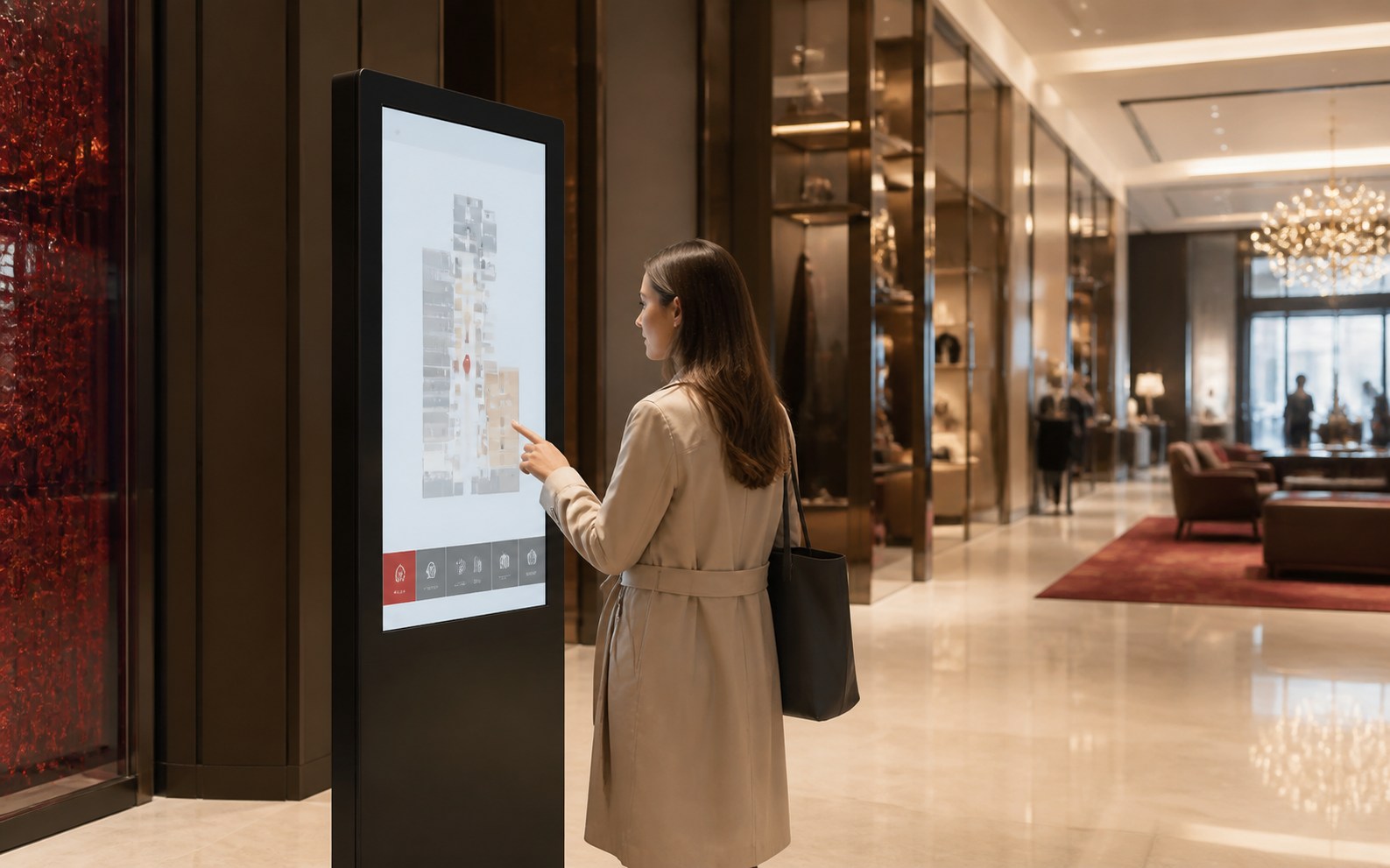 Large interactive screen configured for a clear customer-facing experience