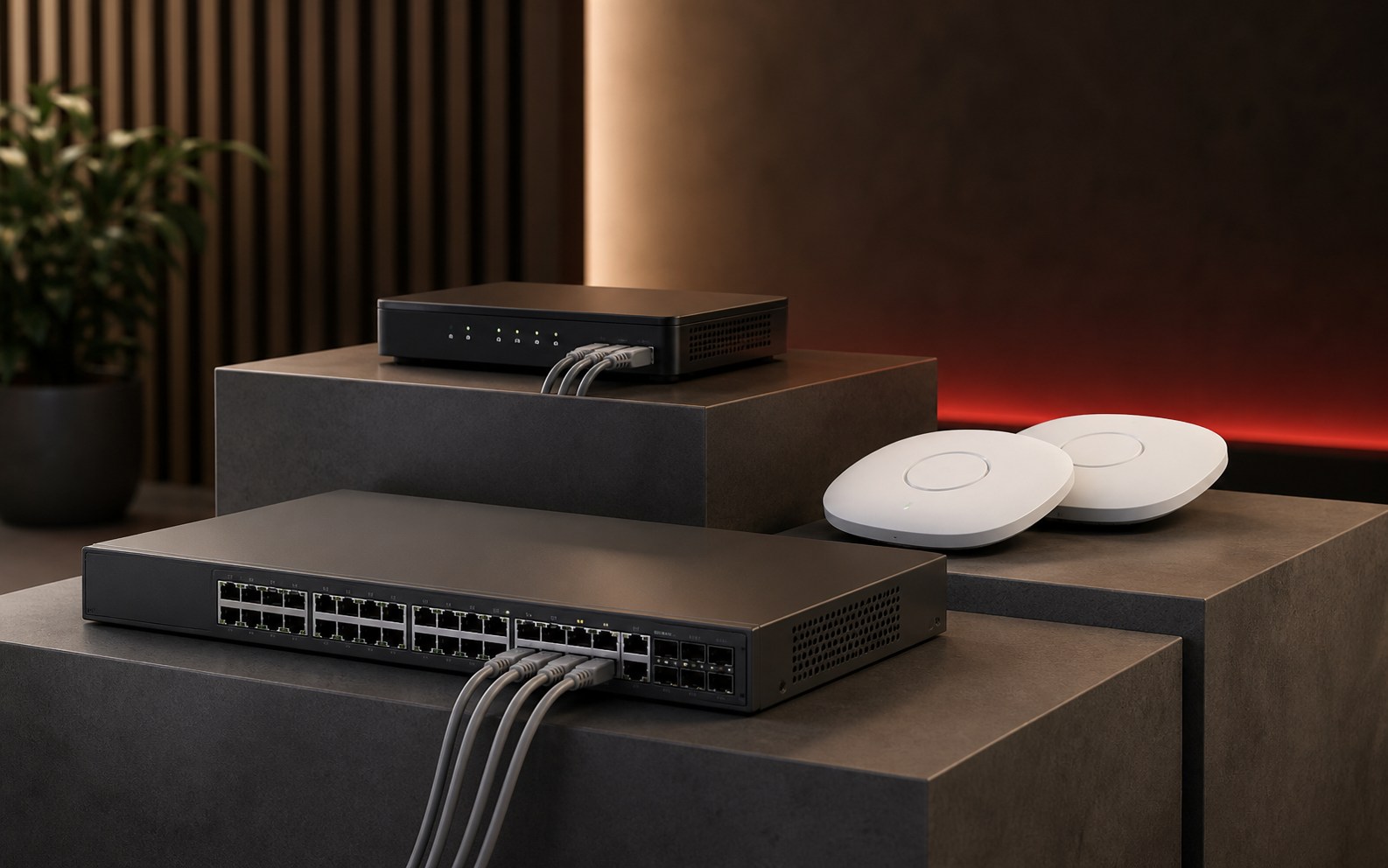 Business networking hardware connecting a complete IT environment