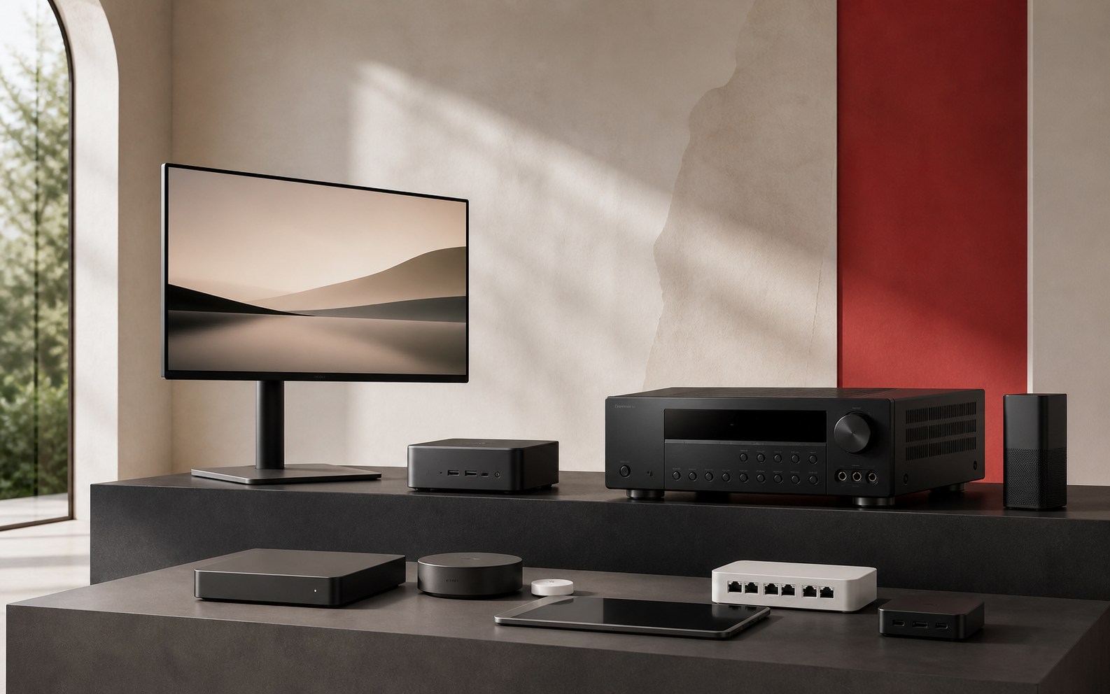 Contemporary commercial electronics presented in a refined product showcase